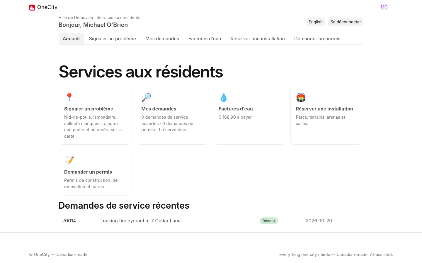 Portail des résidents dans OneCity Canada.