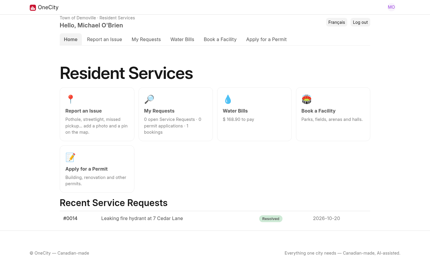 Resident portal in OneCity Canada.